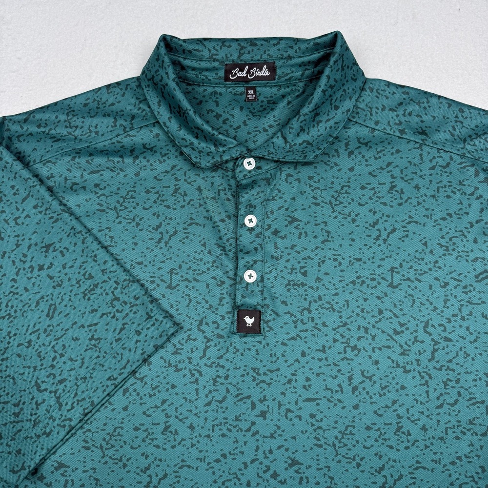 Bad Birdie Polo Shirt Mens 2XL Green Abstract Print Golf Performance Stretch